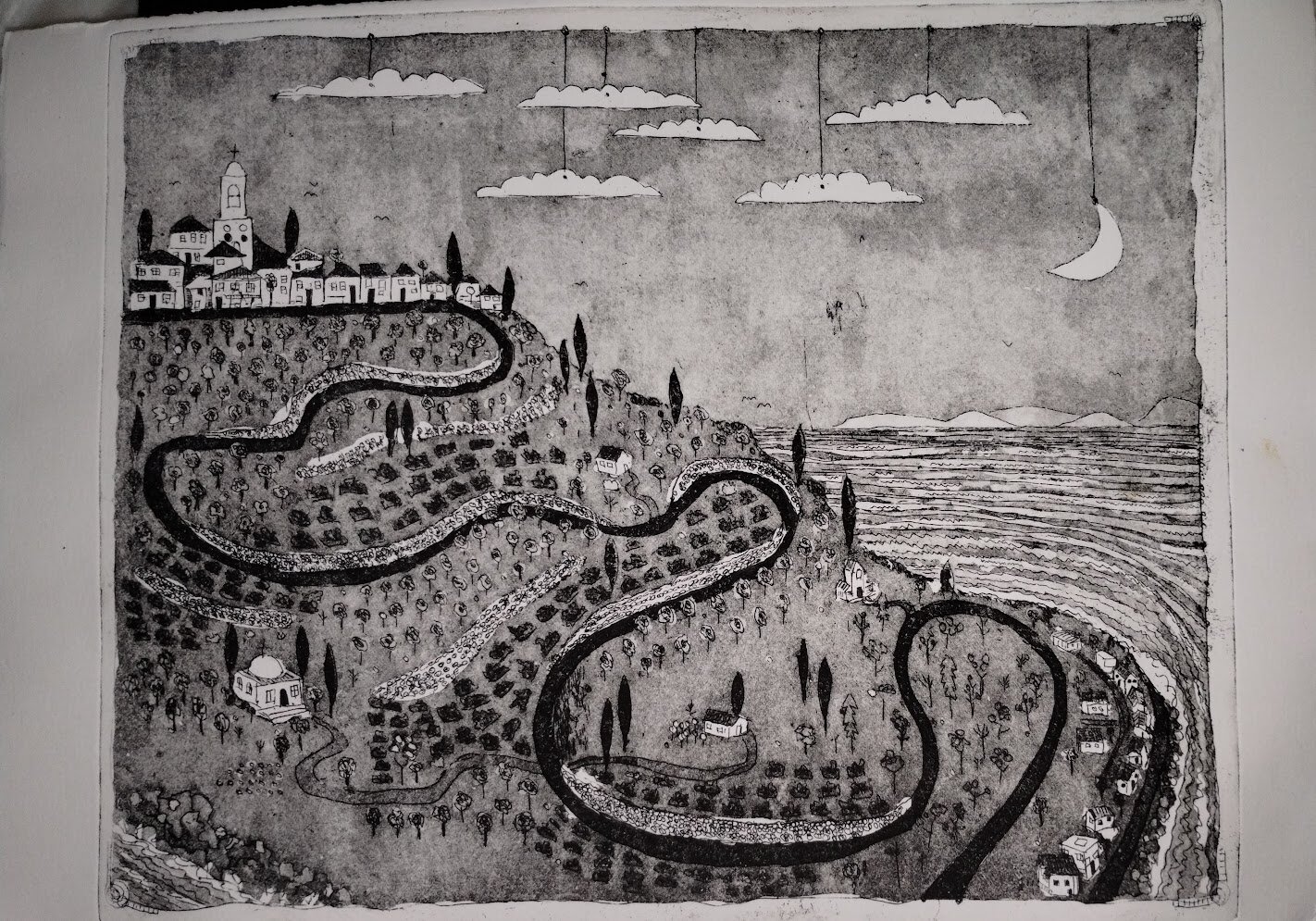 Ambelos village road etching