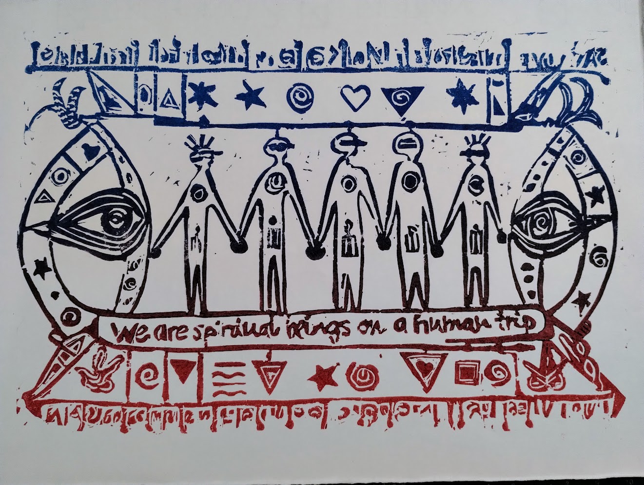 Spiritual beings linocut